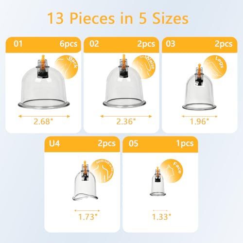 Image of 13 Cups Cupping Set, Chinese Cupping Kit with Pump, Cupping Therapy Set for Back Massage, Suction Hijama Cupping Set Home Use, Gifts for Women, Men