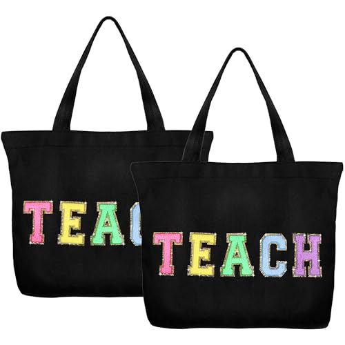 Bolso Tote con parches de chenilla y bolsillo con cremallera miniatura 1