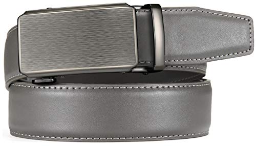 Image of Chaoren Leather Ratchet Belt 2 Pack Dress with Click Sliding Buckle 1 3 /8 inch in Gift Set Box - Adjustable Trim to Fit