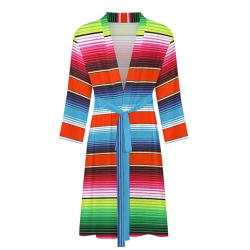 Mexican Serape2 Mens Robe Long Sleeve V Neck Bathrobes Sleepwear Robes with Belt4