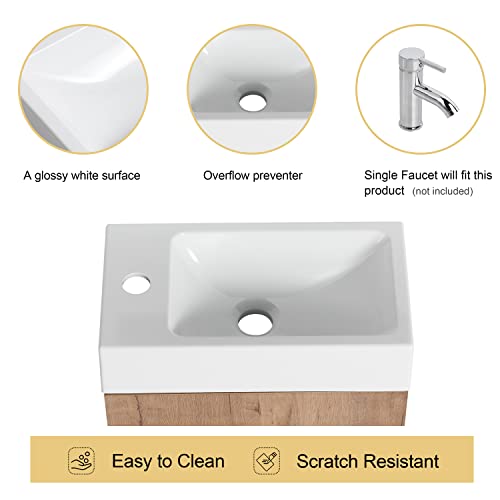 Malwee 16" Floating Bathroom Vanity With Sink, 16 Inch Single Sink Wall Mounted Bathroom Vanity, With 1 Door And White Resin Basin Sink Top (Imo, 050-16''W X 9''D) #TOP3