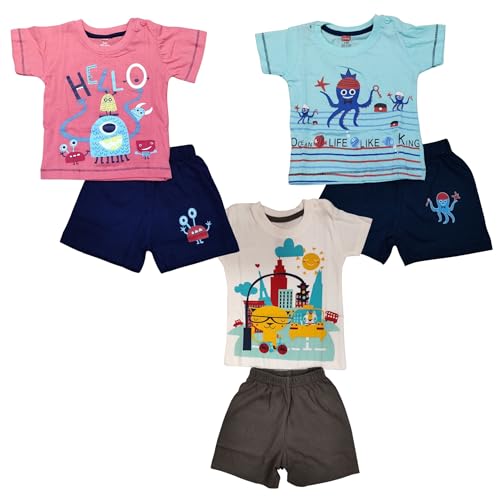Image of LuvLap Baby Boys Regular Fit 100% Cotton Half Sleeves Boys T-Shirts and & Shorts Set Pack of 3