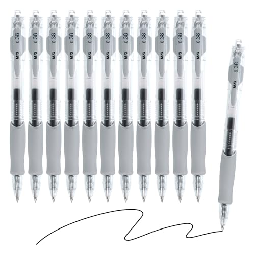 M&G Gel Pen Medium Point 0.38mm, 12 Pack Quick Dry Smooth Retractable Black Gel Ink Rollerball Pen for Home Office Writing Note Taking Journaling Business, Style 3