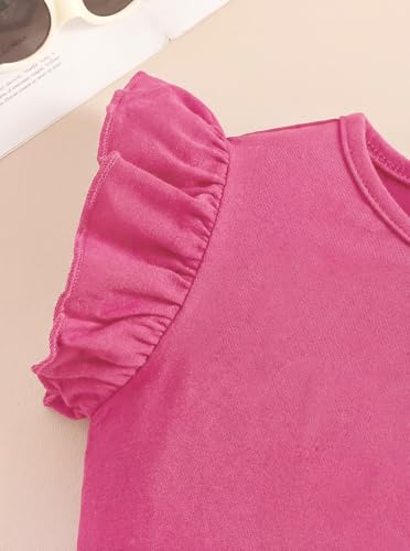 Image of Girls 2 Piece Outfits Summer Ruffle Sleeve Top and High Waisted Striped Shorts Set for Girls 7-14