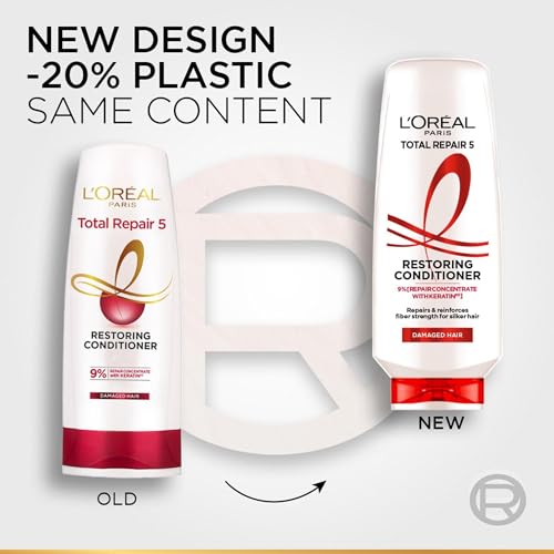 Image of L'Oreal Paris Shampoo, For Damaged And Weak Hair, With Pro-Keratin + Ceramide, Total Repair 5 800mL + Conditioner 180 mL, Regime Pack of 2