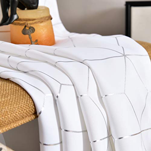 Jinchan Silver Solid Diamond Curtain Foil Print Grommet Room Darkening Soft Sturdy Thermal Insulated Shades For Teens Kids Bedroom Living Room Nursery 84 Inches Length 2 Panels White #TOP5