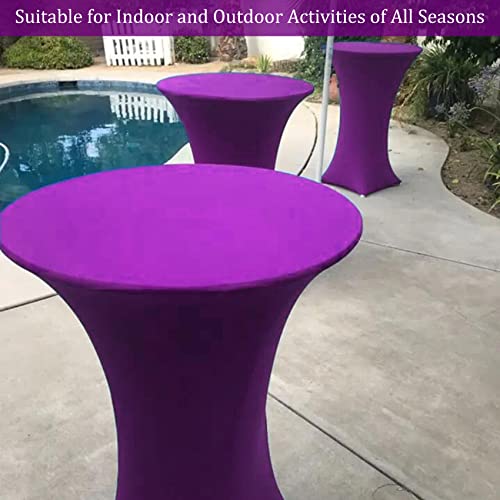 Image of 4 Pack Spandex Stretch Table Cover - 32x43 Inch Square Corners, Fitted High Top Tablecloth for Cocktail, Round, Bar, Weddings, Birthday, Banquet, Outdoor Party (Purple)