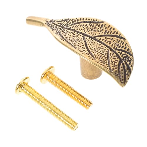 Toyvian Tirador de Cajón Rústico en Forma de Hoja, Pomo de Latón Macizo Acabado Envejecido, Herrajes para Gabinetes de Cocina y Armarios, Mango Clásico para Muebles Vintage y Modernos,