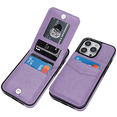 Image of KIHUWEY Compatible with iPhone 13 Pro Case Wallet with Credit Card Holder, Premium Leather Magnetic Clasp Kickstand Heavy Duty Protective Cover for iPhone 13 Pro 6.1 inch(Purple)