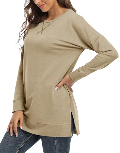 BETTE BOUTIK Women's Drop Long Sleeve Sweatshirts Casual Crewneck Tunic Tops Sweartshirts With Side Slits S-3XL