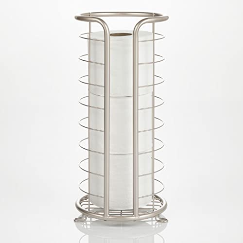 Mdesign Metal Toilet Paper Holder Stand - Storage Reserve For 3 Rolls Of Toilet Tissue - Freestanding Toilet Paper Holder - Stylish Bathroom Floor Toilet Paper Stand - Omni Collection - Satin #TOP5