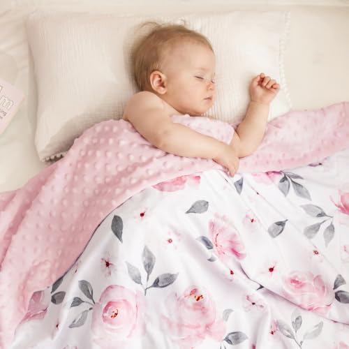 Image of PHF Minky baby blanket for Girls, boys 40x50 Inches Soft Double Layer baby blankets with Dotted backing,Receiving blanket bed Throws for Newborn, Infant, babies, Floral