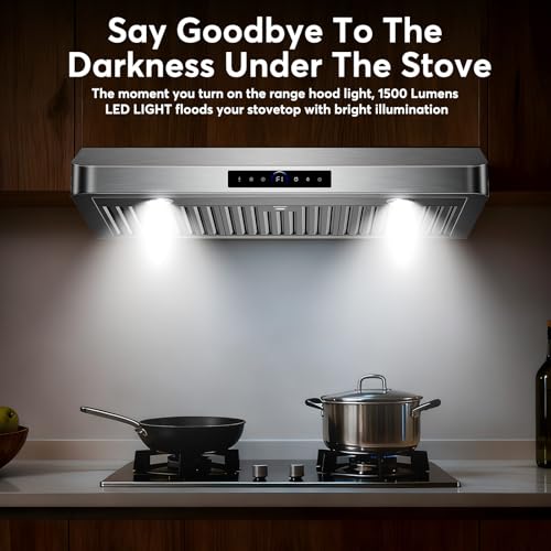 Image of 36 Inch Under Cabinet Range Hood 1200 CFM, 4-Speed Kitchen Hood with Touch Control & Gesture Sensing Stainless Steel Kitchen Stove Vent Hoods with 2 LED Lights Standard Series