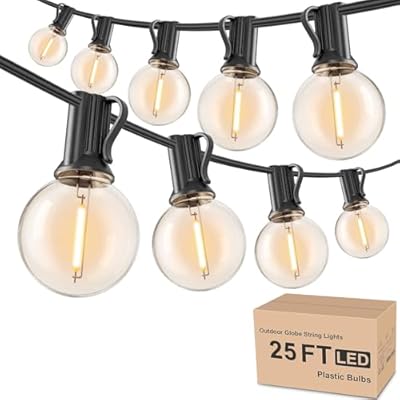 RTTY Outdoor String Lights 25ft, G40 Led Patio Lights with 13pcs Plastics Bulbs, Shatterproof Waterproof Connectable Hanging Globe Lights for Porch Cafe Bistro Backyard Gazebo Balcony Party Decor