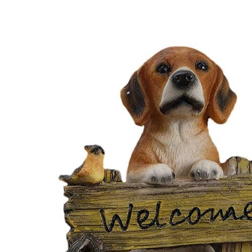 Statue de chien de jardin jaune en résine pour décoration extérieure et ornement de table