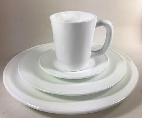 Plain & Simple - Bread/Salad/Dinner Plates & Coffee Mug - Mosser Glass USA - 4 Piece Tableware Setting (Milk Glass)