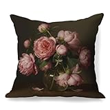 MVLJG Pink Floral Pillow Covers 18x18 Double-Sided, Dark Farmhouse Cottage Core Flower Decorative Throw Pillow Covers for Home Living Room Bedroom Sofa Couch