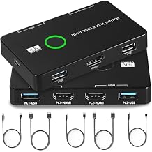 HDMI KVM Switch 4K@60Hz USB 3.0 Switch 2 Computers Sharing 1 Monitors and 2 USB Devices Support Windows and Linux with 2 USB-A Cables/1 USB C Power Cable and 2 HDMI Cables