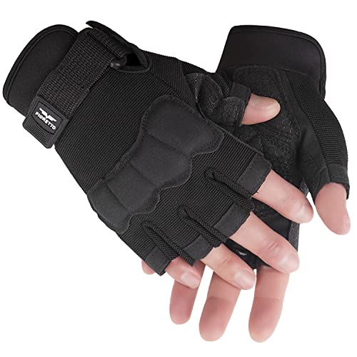 Fioretto Fingerless Tactical Gloves, Airsoft Gloves, Half Finger Military Gloves For Driving, Cycling, Shooting, Hunting, Motorcycle, Climbing, Outdoor Work (Black, S) #TOP3