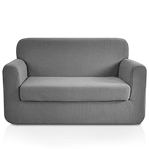 RHF 2 Separate Pieces Loveseat Cover, Slipcovers for Couches and Loveseats with Separate Cushion Cover Jacquard High Stretch Loveseat Slipcover&Couch Cover for Dogs(Loveseat: Light Grey)