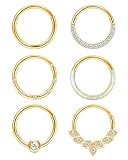 Jstyle 6Pcs 16G 18G Gold Septum Rings Surgical...