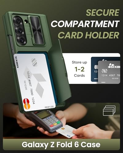Image of for Samsung Galaxy Z Fold 6 Case with Card Holder & Slide Camera Lens Cover & Hinge Protection & Screen Protector, Heavy Duty Full Body Protective Phone Cover Case for Galaxy Z Fold 6, Green