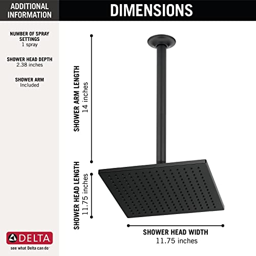 Delta Faucet Rain, Rainfall Shower Head, Metal, Ceiling Mount Shower Head, Matte Black (Shower Arm Included) #TOP3