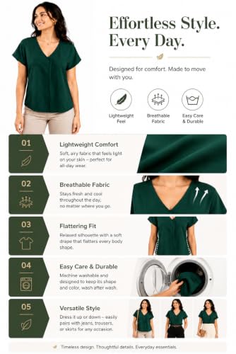 Image of Women's Green V-Neck Casual Blouse | 100% Polyester Stylish Top for Jeans, Pants & Skirts| Summer Tops for Women| Crop Tops for Women|