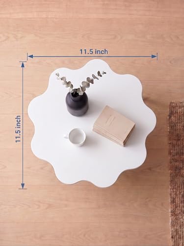 Image of Modern Scalloped Side Table with 3 Wooden Legs, Minimalist End Table /Coffee Table for Living Room, Bedside Nightstand for Bedroom, Balcony & Small Spaces