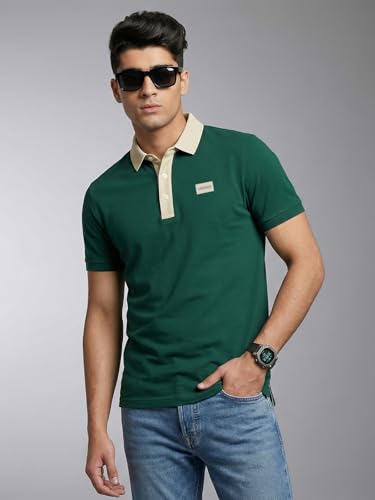 Image of Veirdo Men's Polo T-Shirt Regular Fit, Half Sleeve Contrast Collar Tee, Solid Color Summer Wear, Comfortable Travel, Casual & Office Styling (Sizes S-2XL)
