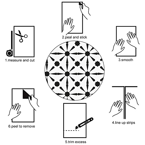 Caltero Geometric Wallpaper 17.7''×118'' Black And White Wallpaper Peel And Stick Geometric Contact Paper Graphic Tile Wallpaper Vinyl For Cabinet Kitchen Walls Closet Bathroom Decor #TOP6