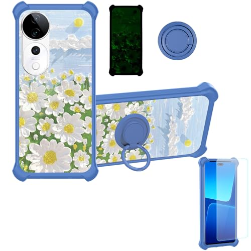 jioeuinly Case Compatible for Vivo S19 Pro Phone Case Cover [with Tempered Glass Screen Protector][Hard PC + Soft Silicone][Ring Support] [Luminous Effect] YGL-CJ
