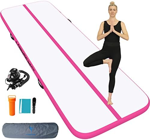 Klopxsup Inflatable Air Gymnastics Mat Training Mats 4 inches Thickness Gymnastics Tracks for Home Use/Training/Cheerleading/Yoga/Water with Pump (3 * 1 * 0.1m, pink)