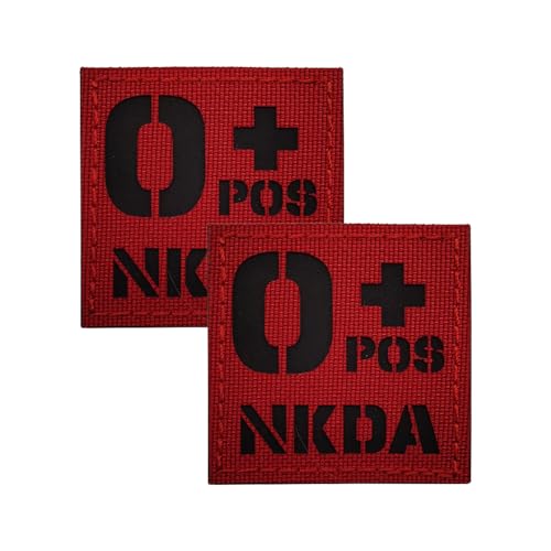 EmWoot 2PCS Blood Type O+ POS NKDA Patches IR Infrared Reflective Laser Cut Patch Tactical Morale Patch Hook and Loop(2×2 inch Red)