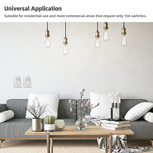 Decora Light Switch, Single Pole Paddle Rocker Residential Grade 3 Wires Grounding Screw 15A 120V/277V Ul Listed Micmi (Single Pole, With Wallplates 10 Pack) #TOP5