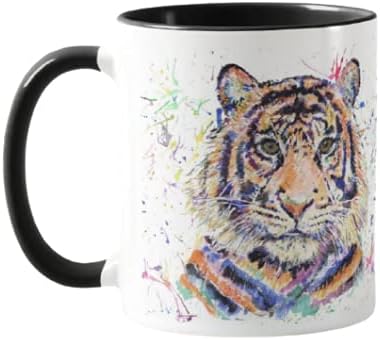 Vixar Tiger Watercolour Rainbow Art Coloured Mug Cup, Gift, Birthday, Work, Office, Christmas Tea Coffee (Black)