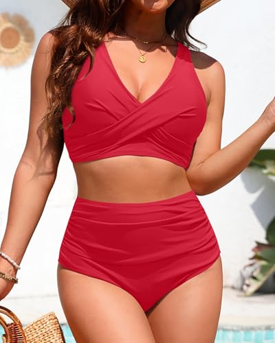 Image of Yonique High Waisted Two Piece Swimsuit-Womens Bikini Set Tummy Control Bathing Suit Modest Full Coverage Bikini 2025