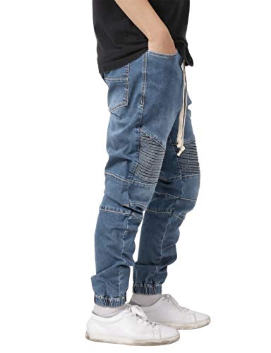 Allsense Men's Slim-Fit Acid Wash Biker Denim Jogger Pants2