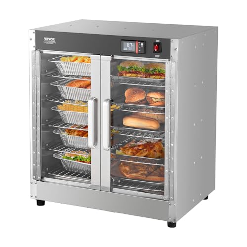 VEVOR Hot Box Food Warmer, 5-Tier Concession Warmer with Water Tray, 5 Pans, Double-Door and Adjustable Shelves, Stainless Steel Food Warmer Cabinet, Ideal for Storing Pizza, Chicken, Restaurant