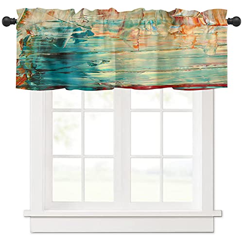 Orange Teal Ombre Modern Art Window Valance Curtains, Window Treatment For Kitchen, Bathroom, Bedroom, Shabby Art Canvas Rod Pocket Short Curtain 1 Panel, 54X18 In #TOP15