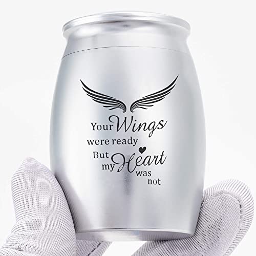 Image of Small Silver Metal Cremation Urn for Human or Pet Ashes | 2.7Inch Mini Urns for Human Ashes Adult Male /Female with Angel Wings