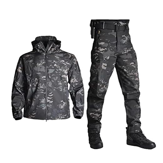 Plus Army Cloth Vattentät Airsoft Jaktkläder Soft Shell Jaktjacka Set Tactical Jackets Byxor Kostym Shark Skin Militar - Black-Camouflage,XXXL för 90-100kg