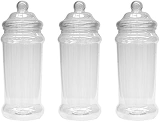 Britten & James 3 Tall and Slim Kitchen Pasta Storage Jars with Victorian Screw top lids Crystal Clear Food Grade Plastic - Safe, hygienic and Attractive.