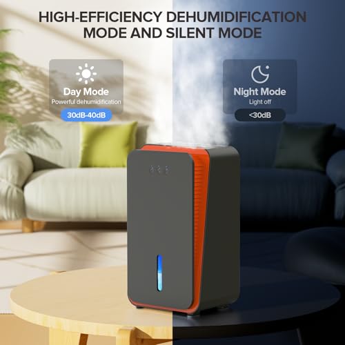 Image of 1000 sq.ft Dehumidifier for Home, Dehumidifiers for Basement, Bathroom, Bedroom with Auto Shut Off and Drain Hose, Built-in Aromatherapy Diffuser, 7 Colors LED Light, Quiet Sleep Mode(CS08-Black)
