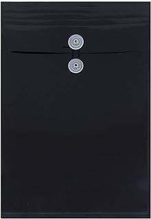 JAM PAPER Plastic Envelopes with Button & String Tie Closure - Legal Open End - 9 3/4 x 14 1/2 - Black - 12/Pack