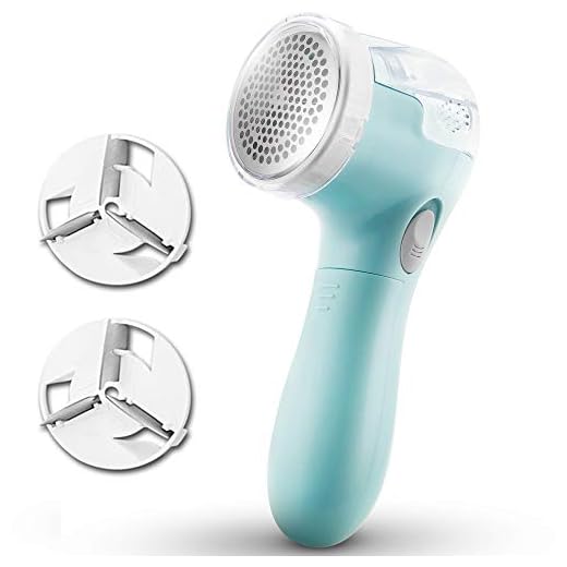 Feeke Fabric Shaver - Lint Shaver Electric Sweater Shaver Lint Remover, Battery Operated - Fuzz, Pill, Lint Remover for Clothes, Legging, Sofa, Curtain, Socks - with 2 Extra Blades, Light Blue