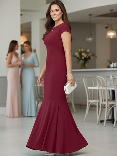 Image of KOH KOH Womens Long Cap Sleeve Fishtail Formal Evening Cocktail Maxi Dress