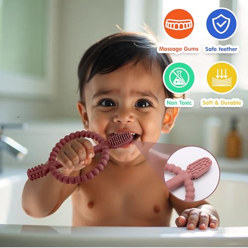 Image of Baby Teething Toy - Set of 2, Silicone Toothbrush Teether with Easy-Grip Handle, Dual-Sided Texture for Massage & Soothing Sore Gums| Teether for Babies 0-24 Months | Ideal for Gifting