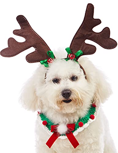 Coomour Hunde-Rentier Geweih Stirnband mit Weihnachtsbandanas Haustier Classic Elch Kostüme Katze Hirsch Hut für Hunde Katzen Zubehör (S) Cover
