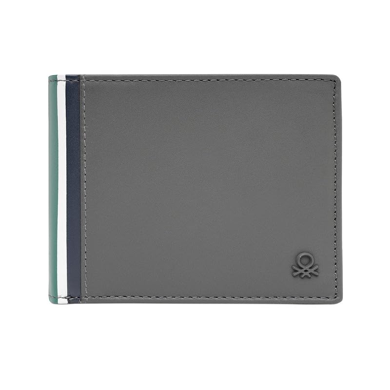 United Colors of Benetton Men’s Leather Global Coin Wallet Corbatt – Regular Grey | Dedicated Coin Pouch| Bi-Fold Wallet | Ideal for Gifting | Stylish Purse for Men